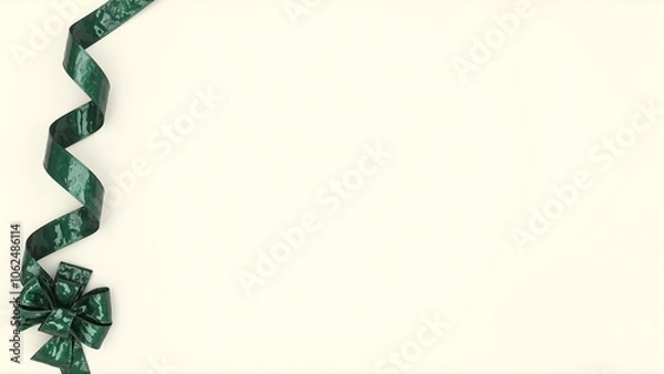 Fototapeta Cream background with forest green ribbon bow nature inspired Ideal for eco friendly themes