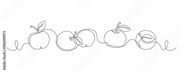 Obraz Fresh apples drawn with continuous line in minimalism, single line, editable vector outline.