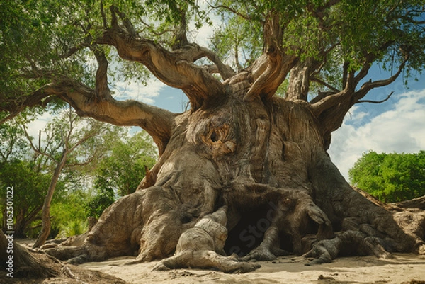 Fototapeta baobab on a savannah in Africa on sunny day, generative AI