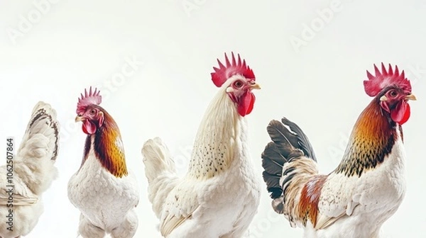 Fototapeta Close-ups of Farm Chickens and Roosters Flapping Wings at Sunset Generative AI
