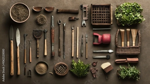 Fototapeta Assortment of Tools and Natural Elements