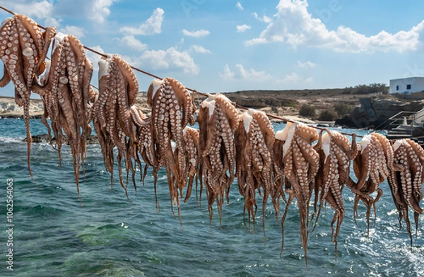 Obraz Portico of Mandrakia with freshly caught octopuses. Milos, Cyclades.