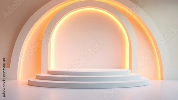 Obraz White Circular Platform with Illuminated Archway