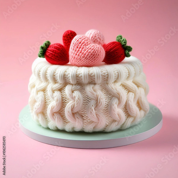 Obraz いちごとハートのケーキの小物入れ　編みぐるみ