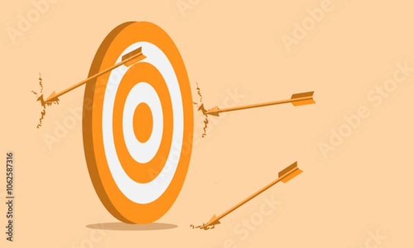 Obraz illustration arrows miss the target board, concept of lost in focus, failure, fail, mistake