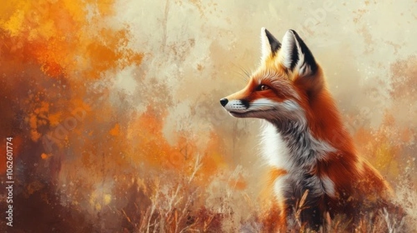 Fototapeta Red Fox wild animal on blurred nature background. AI generated image