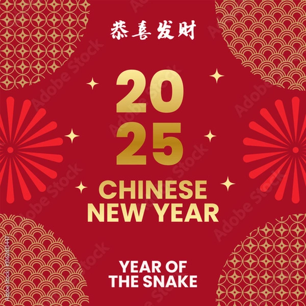 Fototapeta Graphic collection of gold scandinavian snake chinese new year imlek with seamless pattern