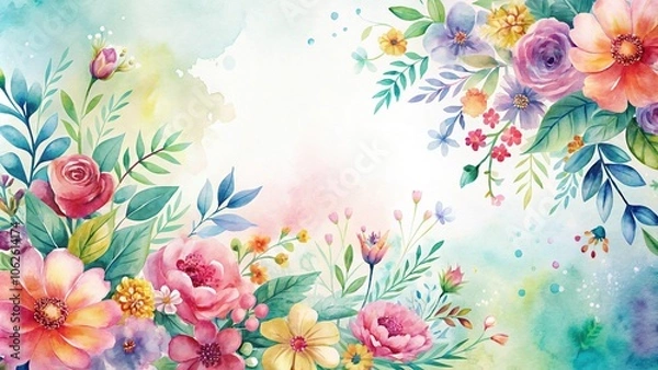 Fototapeta Abstract flower pattern created using watercolor, design, illustration, ink, watercolor, blooms