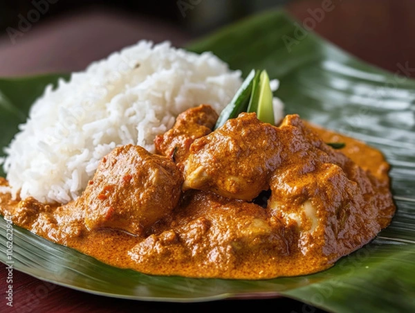Fototapeta Ayam Rendang An Elegant Presentation Showcasing Slow-Cooked Spicy Chicken
