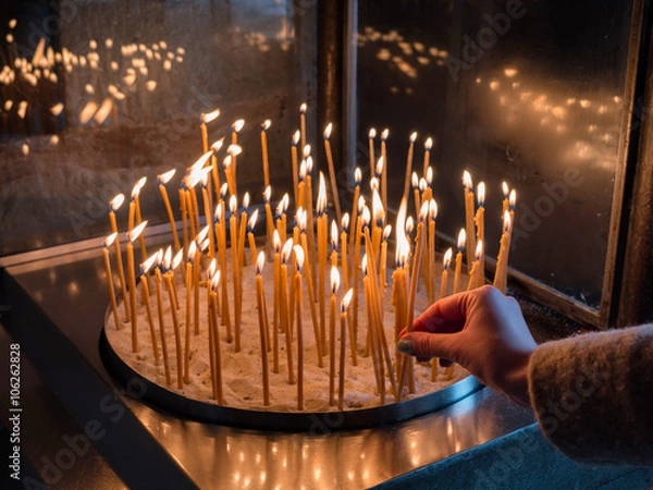 Obraz hand holding a candle in a Monastery