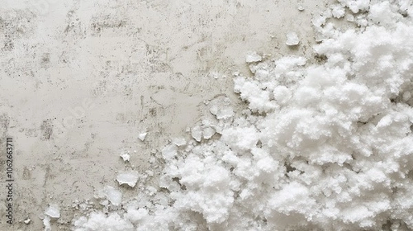 Fototapeta Ice flakes spread across textured background, copy space along one side