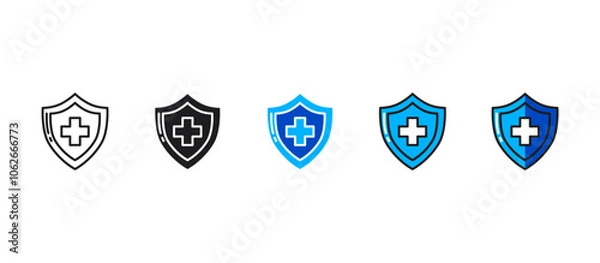 Obraz Health shield medical icon representing protection, healthcare, and safety. Ideal for medical, wellness, and security themes with outline and filled designs.
