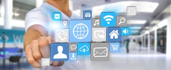 Fototapeta Businessman using modern digital icon application