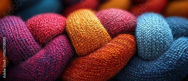 Fototapeta Woven Textiles of Unity, intricate patterns showcasing interlaced threads, representing harmony and collaboration in vibrant detail