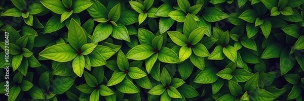 Obraz Close-up of vibrant green leaves creating a lush foliage texture, leafy, forest, leaves