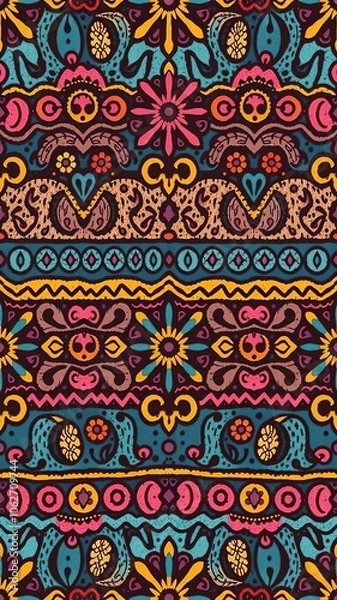 Fototapeta Colorful knitted doodle pattern with seamless ornamental design, texture, decorative, texture