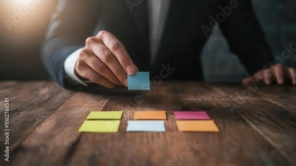 Fototapeta Entrepreneur examining blueprint with focus on future planning