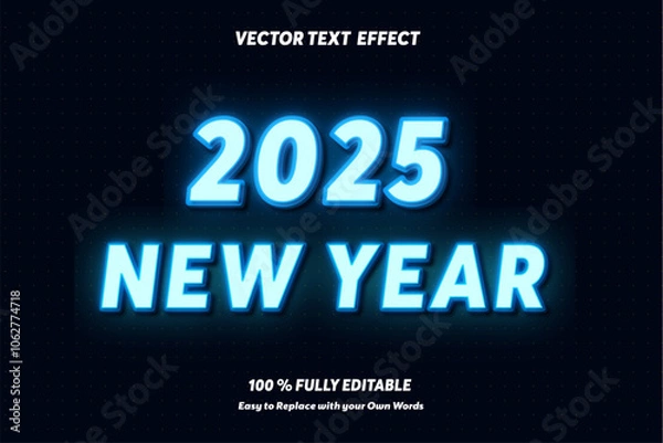 Fototapeta Editable text effect 3D Happy New Year 2025  Neon Style Glow Gradient template style premium vector. 