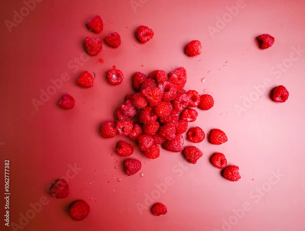 Fototapeta Fresh raspberry at the red background