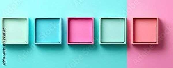 Fototapeta Colorful empty boxes on a soft background in pastel colors.