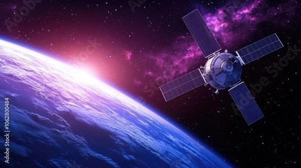 Fototapeta Advanced Satellite Orbiting Earth in Cosmic Space