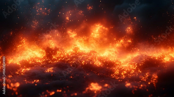 Fototapeta Dramatic and Captivating Fiery Explosion Scene with Intense Flames,Powerful Energy,and Chaotic Destruction in an Apocalyptic Landscape.