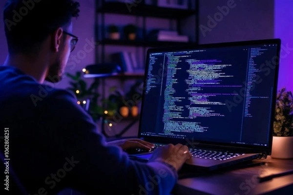 Obraz Focused coder working on malware software solutions.