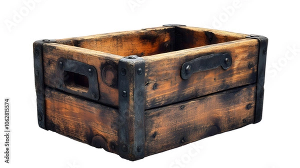 Fototapeta Rustic Wooden Crate Isolated on Clean White Background Perfect for Product Shots,Packaging,and Studio Photography