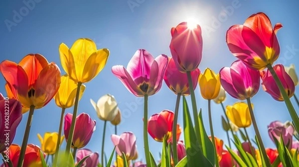 Fototapeta Vibrant tulips in full bloom, radiating with color and vitality