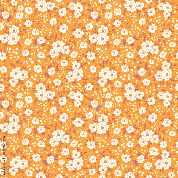 Fototapeta Colorful ditsy seamless pattern. Vector floral wallpaper with flowers and leaves. Gentle botanical background. Print for fabric, paper, kids clothes and accessories