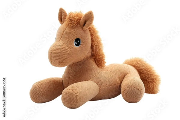 Fototapeta Soft plush horse foal toy isolated on transparent background for children