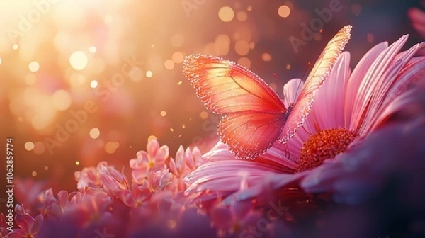 Fototapeta Butterfly on flower soft-focus macro