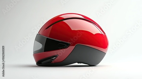 Fototapeta A modern red bicycle helmet displayed on a white background, highlighting its sleek and safe design for cycling.