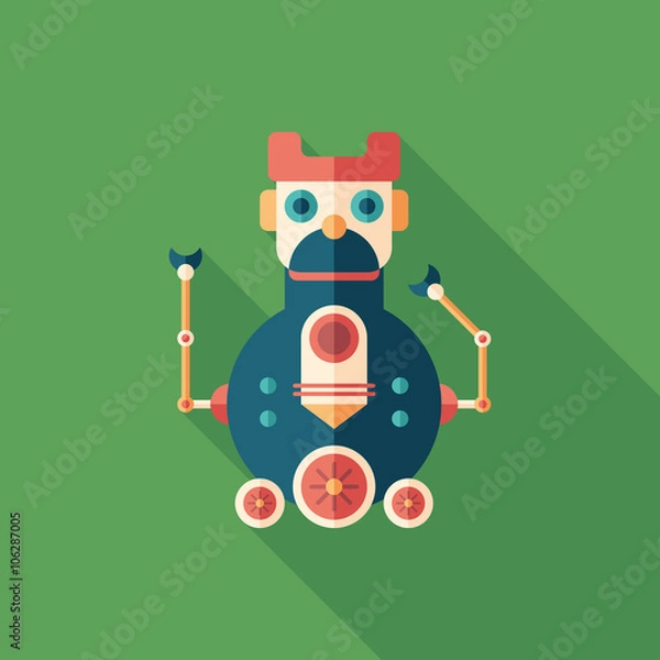 Fototapeta Robot locomotive flat square icon with long shadows.