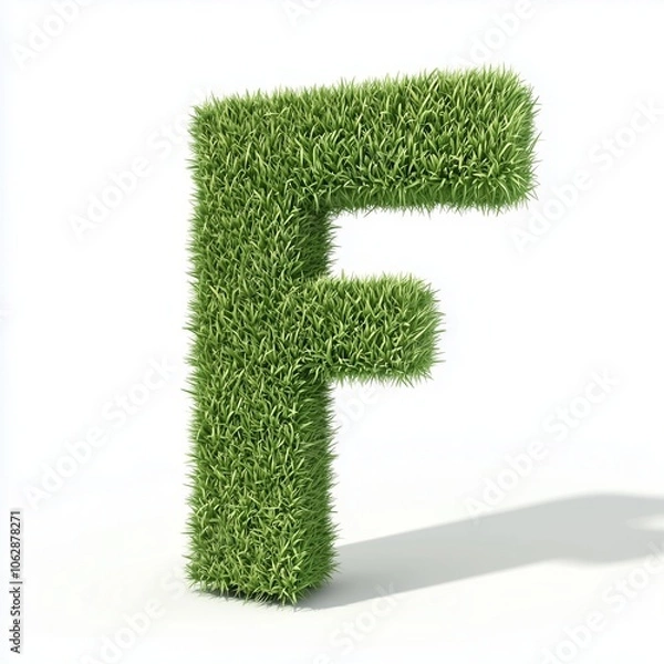 Fototapeta The font F letter from green grass nature frame soft leaves texture