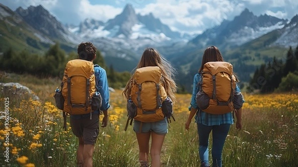 Obraz hikers in the mountains