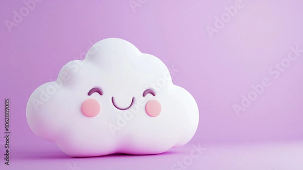 Obraz cute kawaii white cloud with rosy cheek on soft color background