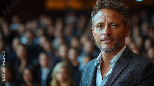 Obraz Confident man in a crowd, professional setting