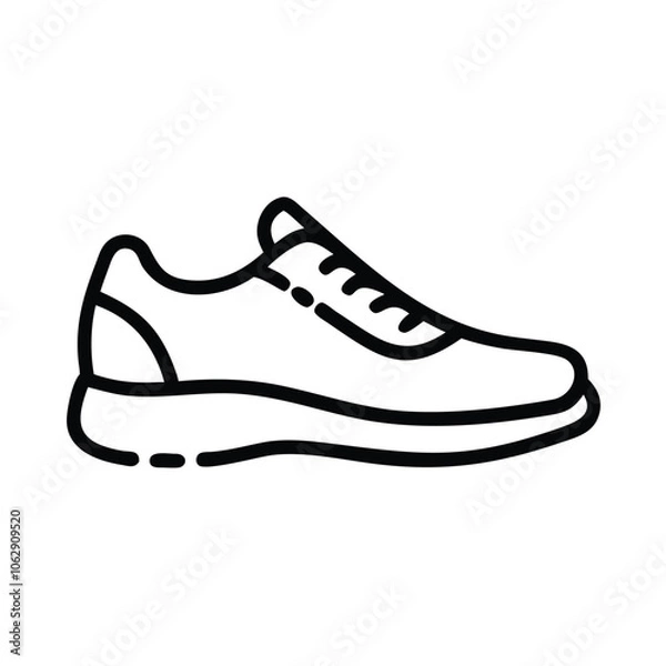 Fototapeta Running shoe outline icon in black and white, Simple black and white outline icon of a running shoe, representing fitness, sports, and active lifestyle, isolated on a white background.