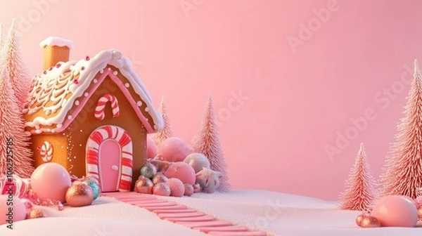 Fototapeta Whimsical Gingerbread House with Sweet Decorations