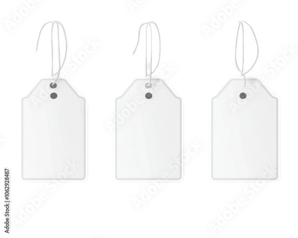 Fototapeta Three white tags hanging from a string. on isolated transparent background