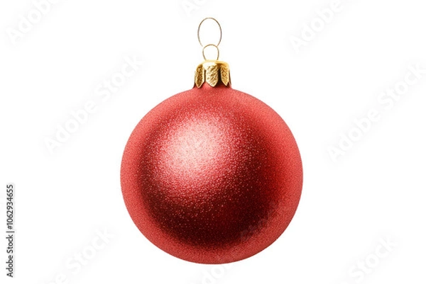 Fototapeta A shiny red Christmas ornament with a glittering texture, isolated on white background. Concept of holiday decoration.