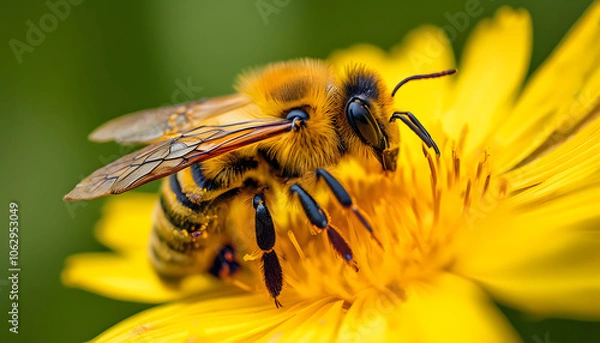 Obraz bee on yellow flower, generative ai	