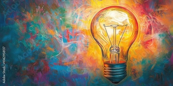 Obraz A radiant light bulb symbol radiates an extraordinary energy that captivates and illuminates with its brilliance and vibrancy.