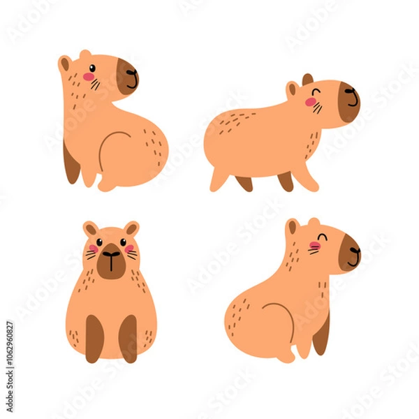 Fototapeta Adorable capybara character vector set