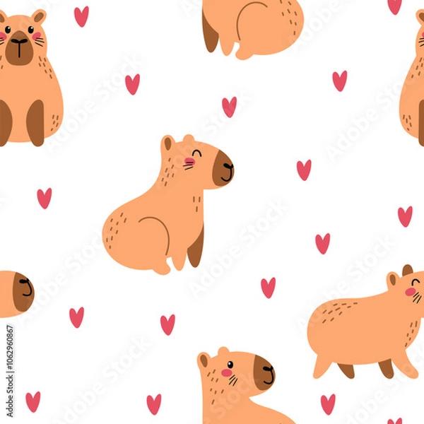 Obraz Capybara seamless pattern with hearts