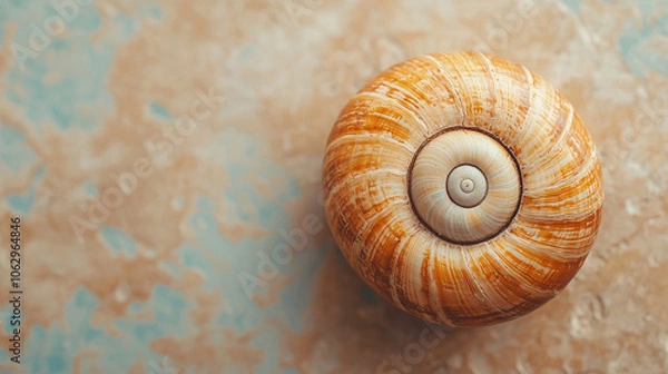 Fototapeta Crisp macro image of snail shell with spiral details and textures