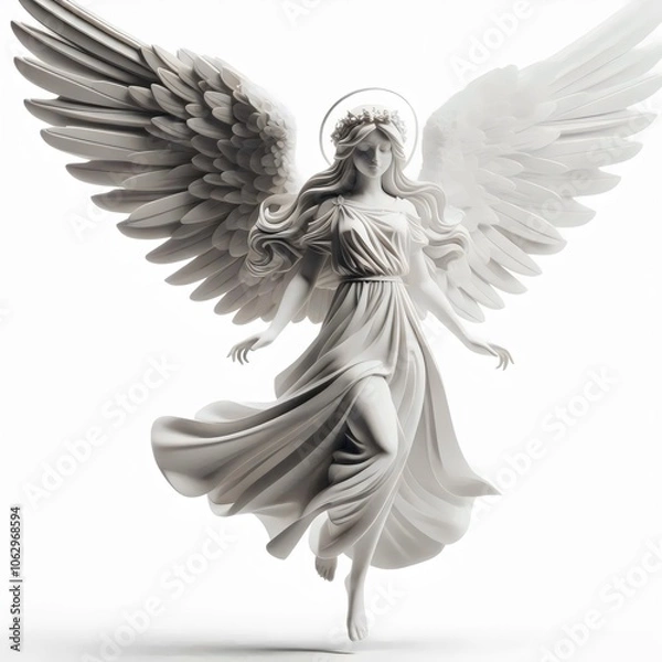Fototapeta Silhouette angel isolated on white background. 3d rendering.
