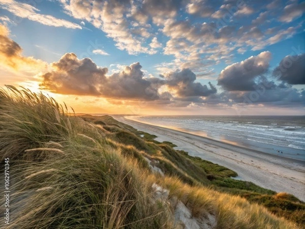 Fototapeta Serene Soft Rolling Dunes Adorned with Wispy Grass Under a Bright Sky Capturing Nature's Beauty