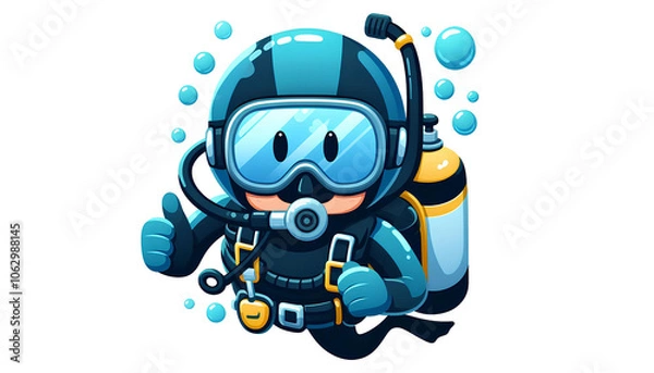 Fototapeta Cartoon Scuba Diver Exploring the Ocean Depths